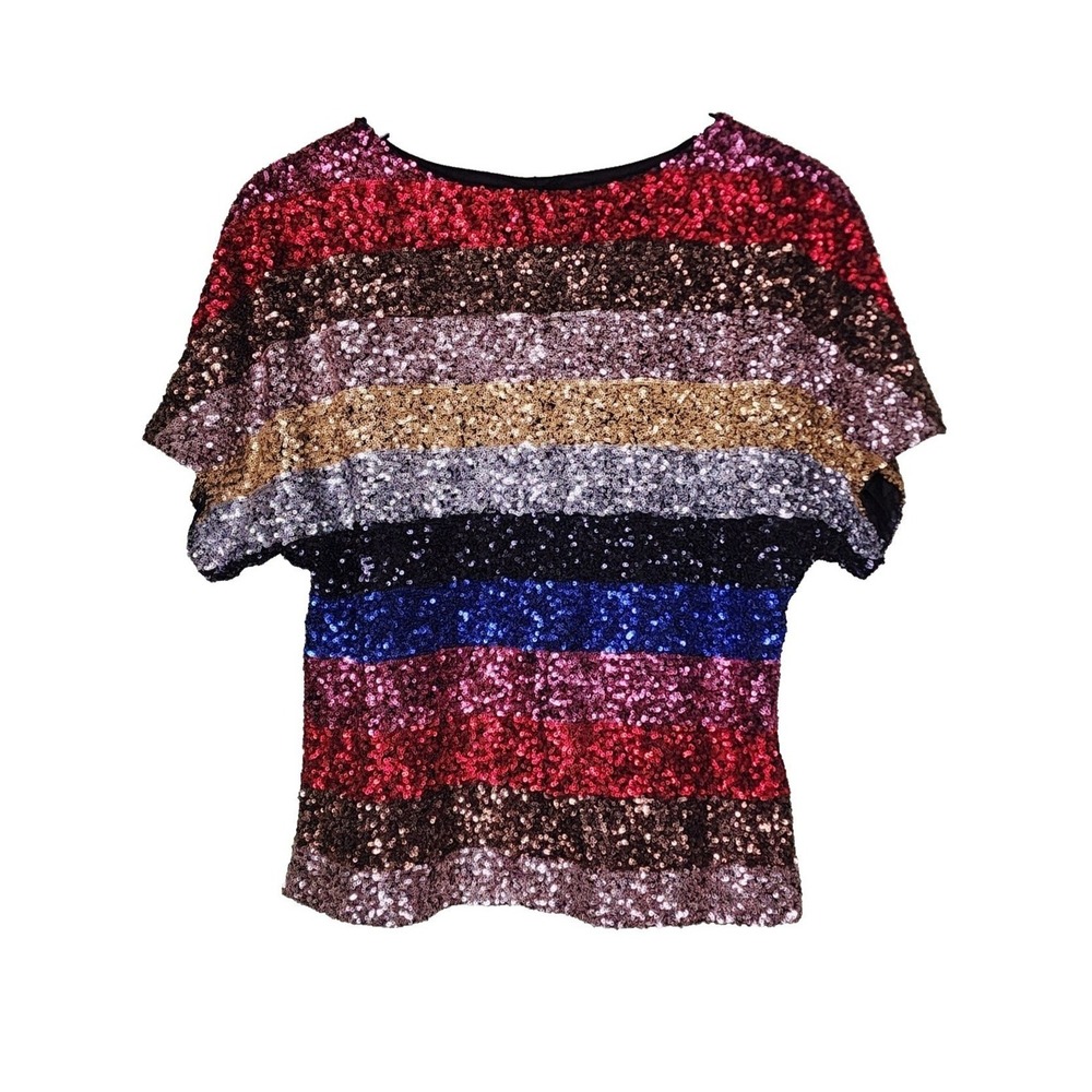 Gap Sequined Boxy Top XXS Stripe‎ Kimono Short Sleeve Multicolor Party Holiday